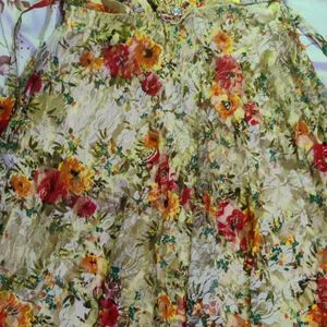 Golden Colourful Floral Frock