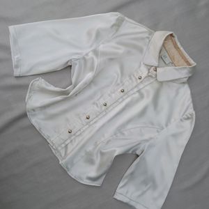 New Off-white Premium Satin Crop Shirt