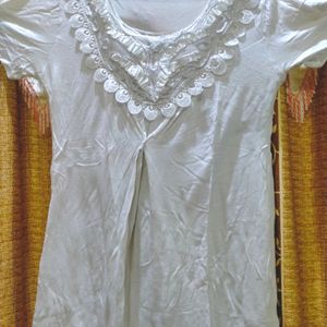 White Designer Top with Ethnic Lace Work