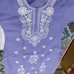 Lavendar Colour Chickenkari Work Cotton Kurti new