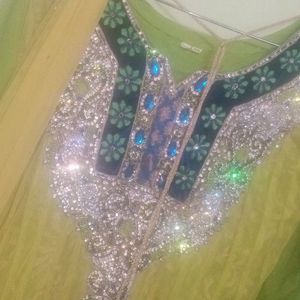 Anarkali Dress Mehndi Colour With Long Dupatta