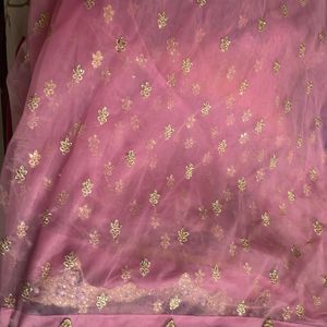 Pink Net Saree With Padded Navy Blue Blouse