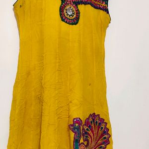 Used Yellow Color Georgette Anarkali Kurta Set