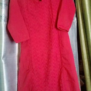 Pink Chikankari Kurti With Leggings