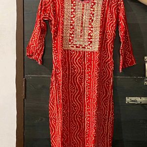 Red Bandhani Kurti