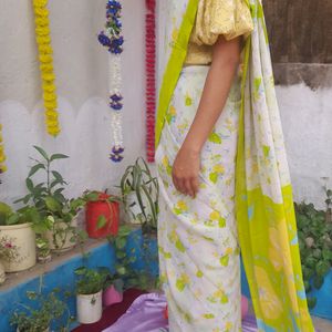 Yellow Green Saree