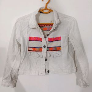 Jaipuri Print Denim Jacket For Women.