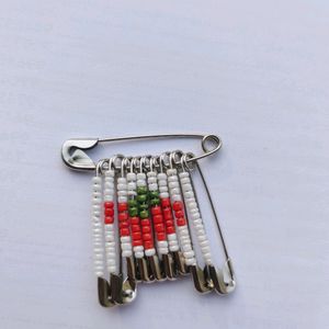 Beaded Strawberry Safety Pin Keychain