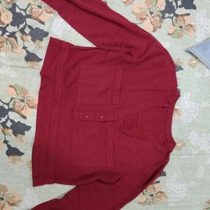 Maroon Collar Stylish Women Shirt