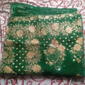 Green saree With Beautiful silver design