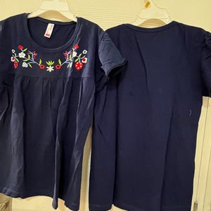 Twin Set Of Beautiful Embroidered Navy Blue Top