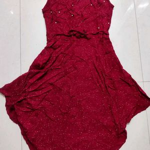 Red Midi Pearl Work Dress