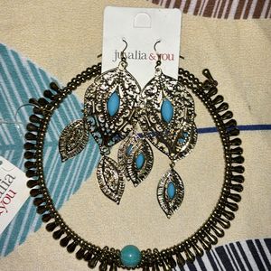 Turquoise Earrings And Choker Set