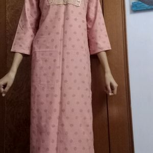 "Elegant Pink Embroidered Kurta with Golden Polka