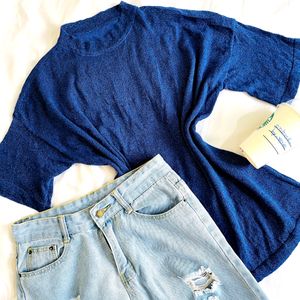 Pinterest Knitted Shinny Oversized Royal Blue Top