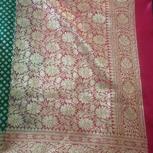 New Katan Banarasi Silk Saree pink And Rama Green