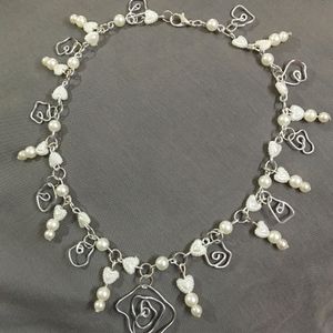 Wimsical Flower&Pearl Heart Necklace/earrings Set