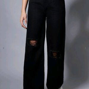 Urbanic High Waisted Black Ripped Wide Leg Jeans