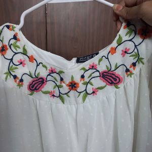 Floral Embroidered Boat Neck Top