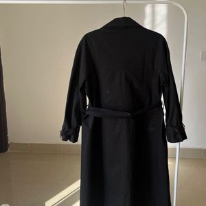 Oversized Black Cotton Trench Coat