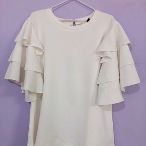 Shein White Ruffle Sleeves Top