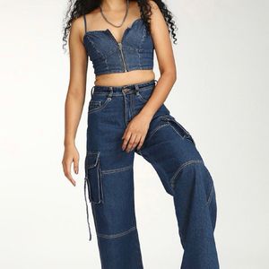 BERSHKA DENIM BRALETTE TOP