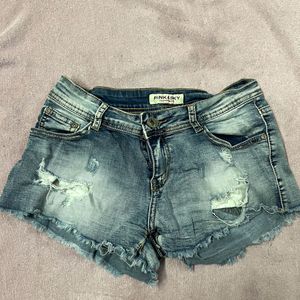 Blue Denim Ribbed Shorts