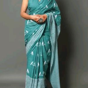 Beautiful Sea Green Cotton Malmal Saree🥳🥳