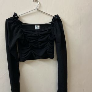 Sweetheart Neck Crop Top in Black -M