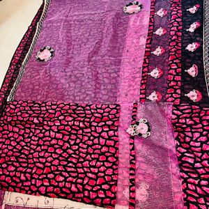 A Beautiful Pink Black Combination Floral Saree