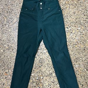 Green High Rise Pants For Women