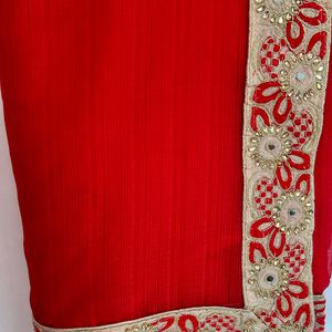 Bright Red With Golden Border Saree