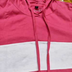 Women's Solid Pink Hoodie Cotton Bodycon Dress