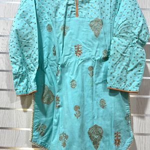 Sky Blue N Peach Salwar Kurta N Dupatta Set