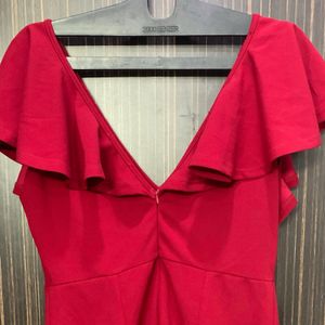 Shein Red V Neck Dress