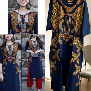 Pakistani Style Navy Print Long Kurta New