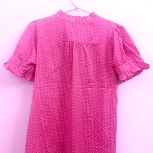 Rose Pink Korean Style Top With Fluff Sleeves