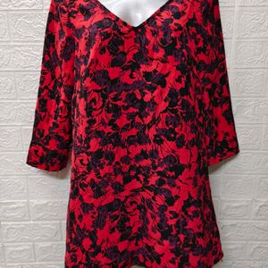 Red & Black Printed A-Line Dress for Large Size