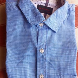 Sky Blue Soft Check Shirt , 39 Size, Full Sleeve