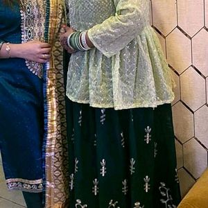 Green Lahenga Sequence Blouse And Shrug