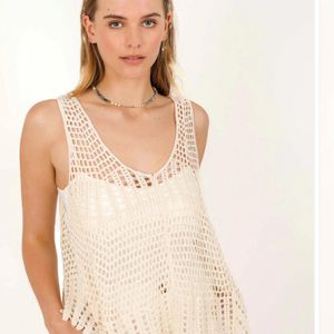 V-Neck Crochet Knit Eyelet Tank Top