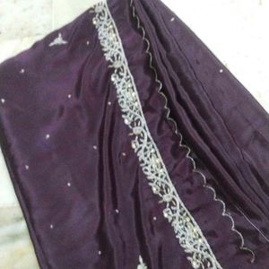 Purple Saree With Silver Zari