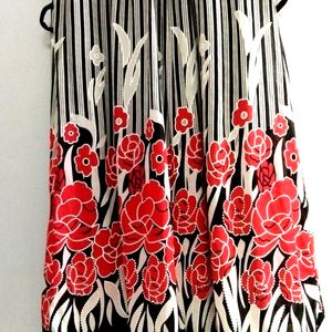 Beautiful Black And White Dress With red Flowers Print