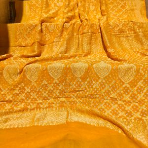 Pure Georgette Neem Jari Bandhej Jangla Saree