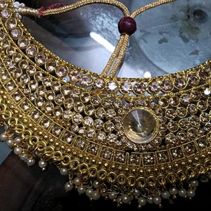 Golden Maangtika And Necklace