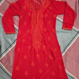 Red ♥️ Lucknowi Chiffon Kurti