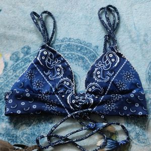 Blue Beautiful Bralette With Drawstrings At Front