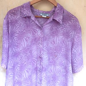 Floral Purple Korean Button Up Shirt Top (Women)