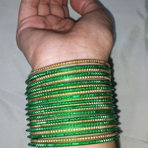 Green And Gold Color Bangles