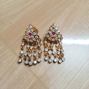 2 Set Of Pink & White Stones Impon Earrings